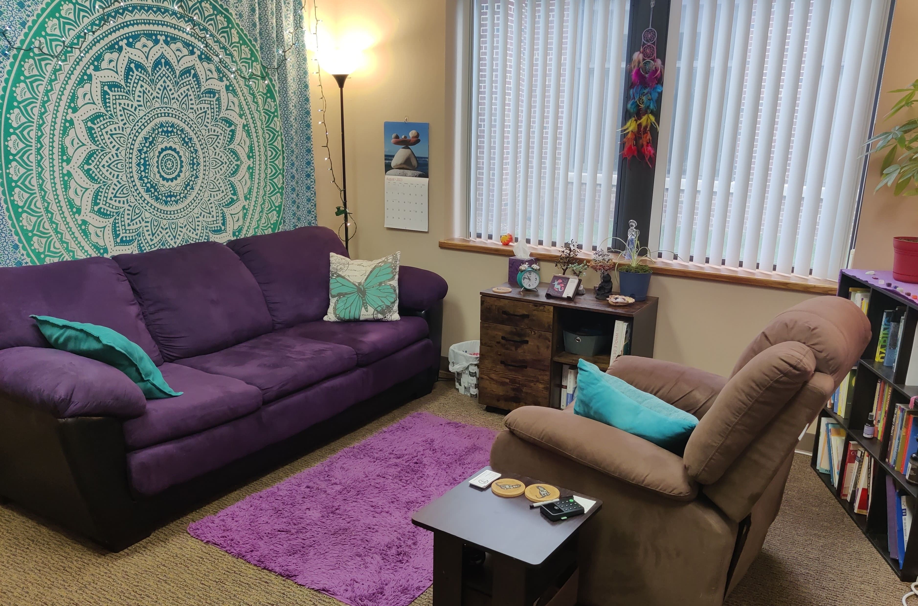 my office purple couch