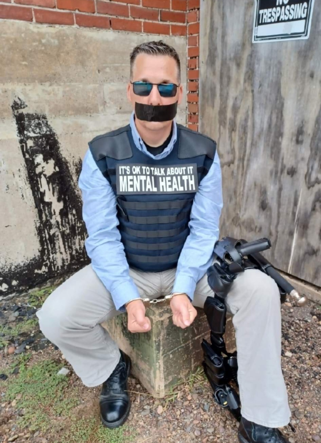 mouth tapped police officer